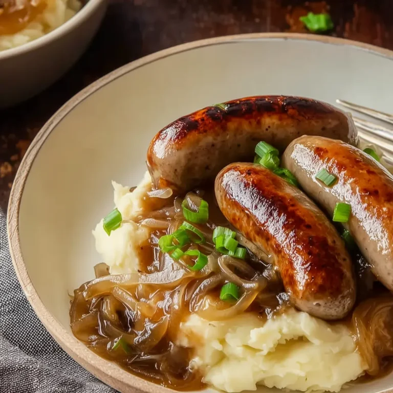 Irish Bangers and Mash with Guinness Onion Gravy