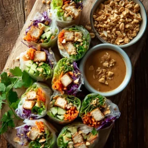 Crispy Tofu Summer Rolls with Peanut Sauce