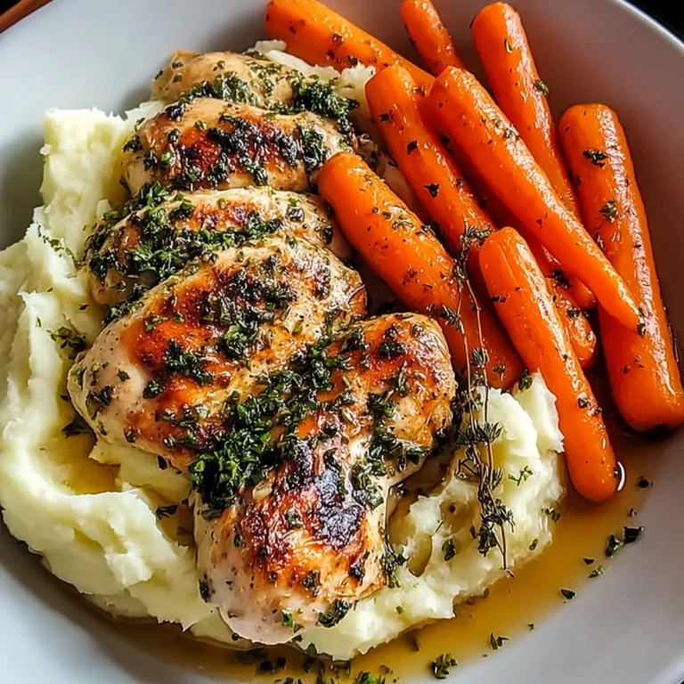 Garlic Herb Chicken with Mashed Potatoes and Glazed Carrots